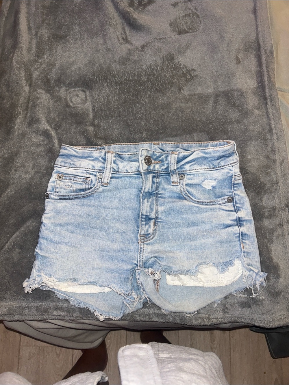 American Eagle Outfitters Light Blue Distressed Denim Shorts